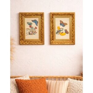Vintage Set 2 Wall Art Pictures Framed Made In Canada 9"x7" Mushroom Butterfly